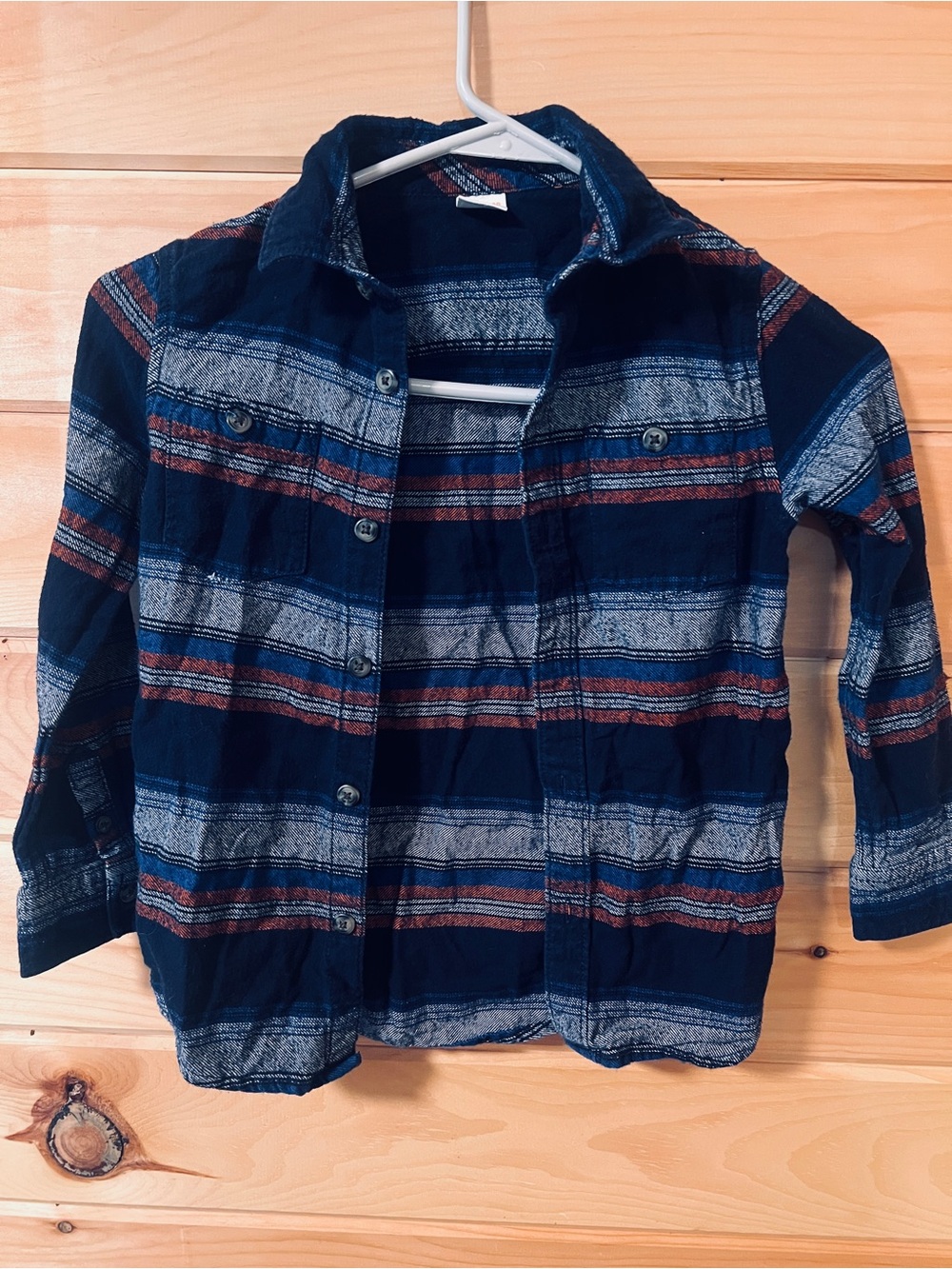 Gymboree Navy Striped Button-Down Shirt with Rust Accents